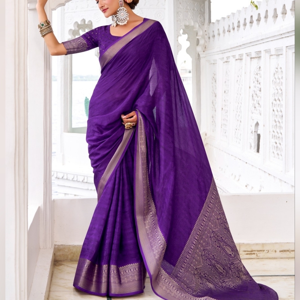 Elegant Purple Saree with Silver Accents